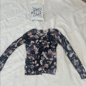 Ann Taylor Purple and Black Floral Blouse